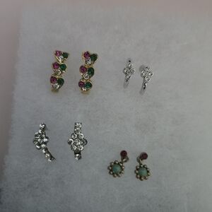 Set of 4 Pakistani Girls Pink Green And White Crystal Earrings